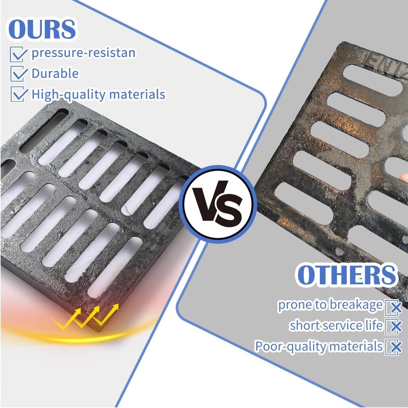 Facoba Cast Iron Drain Grate, 10 * 10in Outdoor Drain Cover, B125 Class Ductile Iron Channel Drainage Grates, Heavy Duty Sewer Grate,Black Square Drain Grate for Yard,Driveway,Concrete Floor. - Image 3